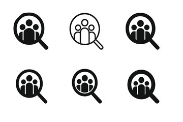Inclusive Hiring Logos. Inclusive hiring. Set Logo of Inclusive hiring: magnifying glass over diverse figures. harmonious logo variations of the same