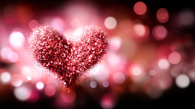 Colorful heart shape sparkles. A bright heart filled with sparkling particles glows against a blurred, colorful backdrop, evoking joy.