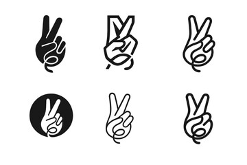 Fototapeta premium Cord Untangling Logos. Cord untangling hack. Set Logo of Cord untangling hack: two-finger loop technique. harmonious logo variations of the same emblematic