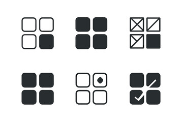 Quiz Logo Variations. Multiple-choice quiz. Set Logo of Multiple-choice quiz: four-option grid with highlight. harmonious logo variations of the same