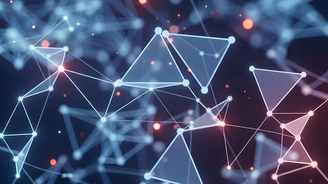 Abstract network illustration with interconnected geometric shapes conveying digital connectivity and complex data