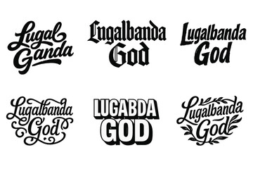 Harmonious Lettering Grid. Lugalbanda God. Set lettering. harmonious lettering variations of the same emblematic concept (Bold hand-lettering with playful