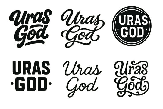 Creative Lettering Styles. Uras God. Set lettering. harmonious lettering variations of the same emblematic concept, each with different artistic interpretation