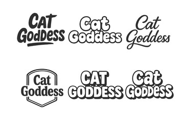 Fototapeta premium Mythic Cat Lettering. Mythic Cat Goddess. Set lettering. harmonious lettering variations of the same emblematic concept (Grunge textured brush lettering,