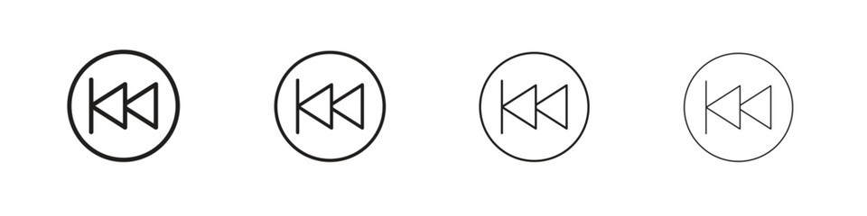 Rewind button icons. Editable stroke. Pixel perfect thin line icons.