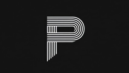 Modern abstract geometric letter p design with white lines on black background