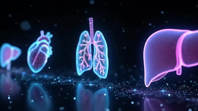 Human organs graphic with glowing outline.