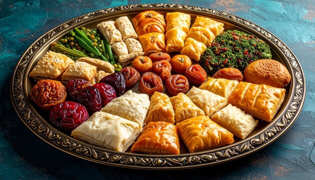 Decorative Tray of Persian Ajil Nuts and Dried Fruits for Nowruz
