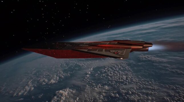 Futuristic Spaceplane Re-Entering Earth's Atmosphere with Fiery Hull and Turbulence