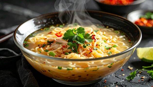 Bowl of Steaming Ash-e Reshteh Persian Noodle Soup
