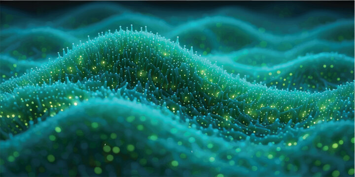 Abstract blue background with swirling wave pattern and light texture suggesting nanotechnology and science illustration