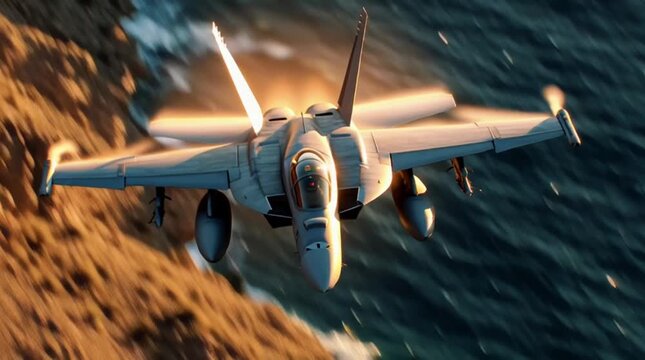 High-Speed Aerial Shot of a Grey Fighter Jet Performing Sharp Maneuvers in a Canyon