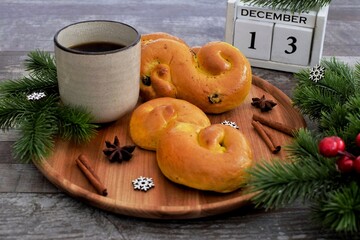 lussekatter-Saffron buns. Traditional Swedish pastries.Christmas in Sweden.