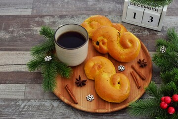 lussekatter-Saffron buns. Traditional Swedish pastries.Christmas in Sweden.