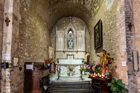 Interior of the church of Notre-Dame-de-l'Assomption in Moustiers-Sainte-Marie in the Provence in southeastern France