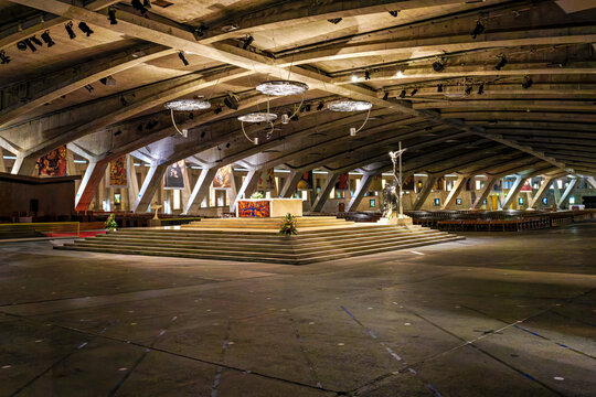 Interior of the Basilica of Saint Pius X in Lourdes, France