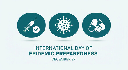 Commemorate the International Day of Epidemic Preparedness with impactful visuals showing vaccination, virus, and medication icons for global health awareness