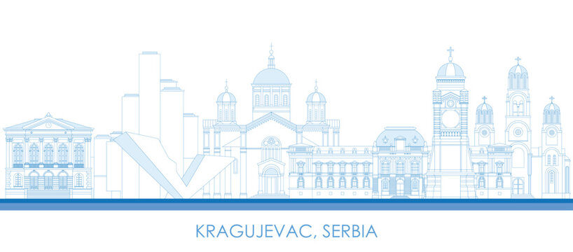 Outline Skyline panorama of city of Kragujevac, Serbia - vector illustration