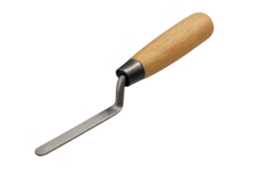 Pointing trowel building tool with wooden handle on transparent background