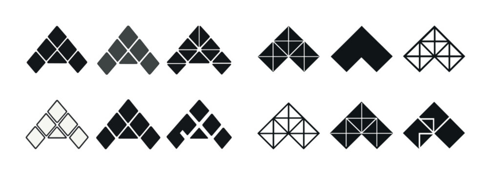 Set of geometric triangular patterns in black and white