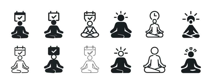 Meditation and mindfulness icon set featuring calm and relaxation symbols - Powered by Adobe