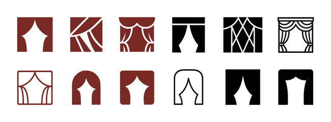 Assorted theater curtain icon set: classic and contemporary designs