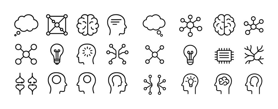 Collection of neural and cognitive science symbols in minimalist line art