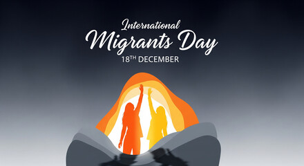 Celebrating International Migrants Day on December 18th with vibrant silhouettes symbolizing hope, unity, and the strength of global migration, fostering a sense of belonging