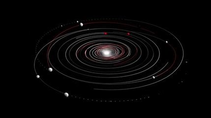 Abstract orbital planetary system with glowing concentric paths in deep space. AI generative