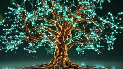 Enigmatic glowing tree of life fused with a neural network, pulsing data and energy to symbolize growth, connectivity, innovation, and mindful digital evolution - Powered by Adobe