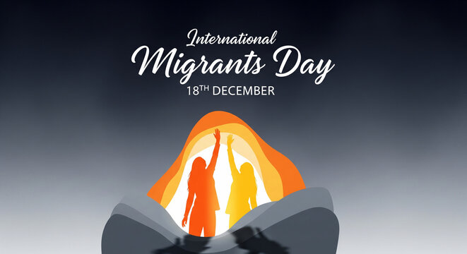 Celebrating International Migrants Day on December 18th with vibrant silhouettes symbolizing hope, unity, and the strength of global migration, fostering a sense of belonging