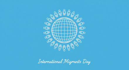 Symbolic representation of International Migrants Day with a globe surrounded by people, emphasizing global unity and cultural diversity on a day of awareness and support