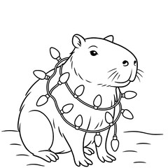 Fototapeta premium Capybara Tangled in Christmas Lights – Coloring Page