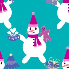 Christmas cartoon ice seamless snowman pattern for wrapping paper and fabrics