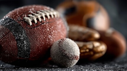 Different types of balls arranged together with a textured background highlighting sports gear and equipment