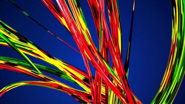 Abstract background with lively, colorful lines elegantly swirling and dancing on a rich blue canvas, evoking a feeling of vitality, imagination, and perpetual movement