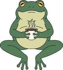 Cozy Frog Enjoying a Warm Coffee