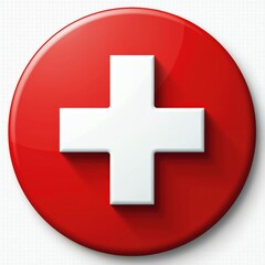 Obraz premium Red circle shows a white cross. Sign represents medical services healthcare. It is a symbol of health treatment aid emergency. First aid logo for pharmacy web or doctor app.