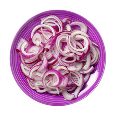 Sliced ​​red salad onion rings on a plate isolated on a transparent background clipart