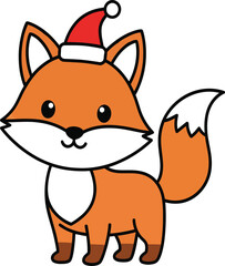Obraz premium Adorable Cartoon Fox Wearing Santa Hat on White Background Keywords: fox, animal, cute, cartoon