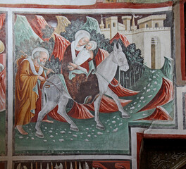 Naklejka premium fuga in Egitto; affresco nell'Oratorio dei Disciplini a Clusone (Val Seriana, Bergamo)