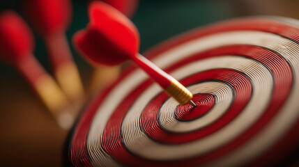 Red Dart Hitting Bullseye on Target Board