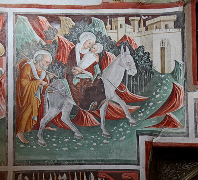 fuga in Egitto; affresco nell'Oratorio dei Disciplini a Clusone (Val Seriana, Bergamo)