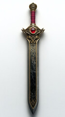 Black Crystal Blade with Golden Runes, Red Rays, and Embossed Silver Guard