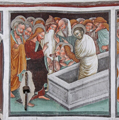 Gesù resuscita Lazzaro; affresco nell'Oratorio dei Disciplini a Clusone (Val Seriana, Bergamo)