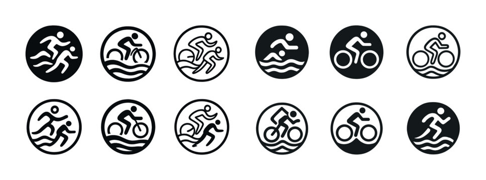 Triathlon icons: running cycling swimming symbols collection