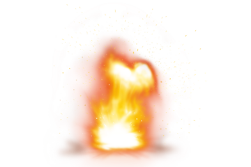 Massive fiery explosion with bright flames and dense smoke, isolated on a transparent PNG background for action scenes, VFX, and dramatic design use