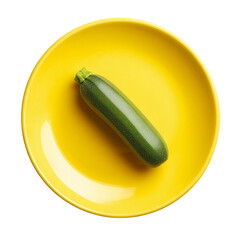 Zucchini on a yellow plate isolated on a transparent background, top view sticker, clipart