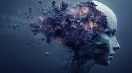 Abstract Head Dissolving into Geometric Shapes