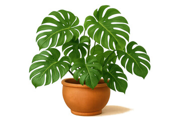Obraz premium Lush green Monstera plant in a terracotta pot, isolated on transparent background